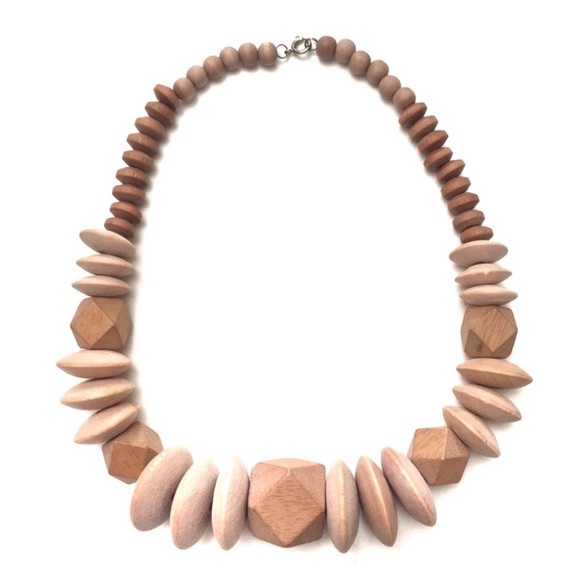 Vintage Jewelry - Vintage Chunky Natural Wood Beaded Boho Necklace